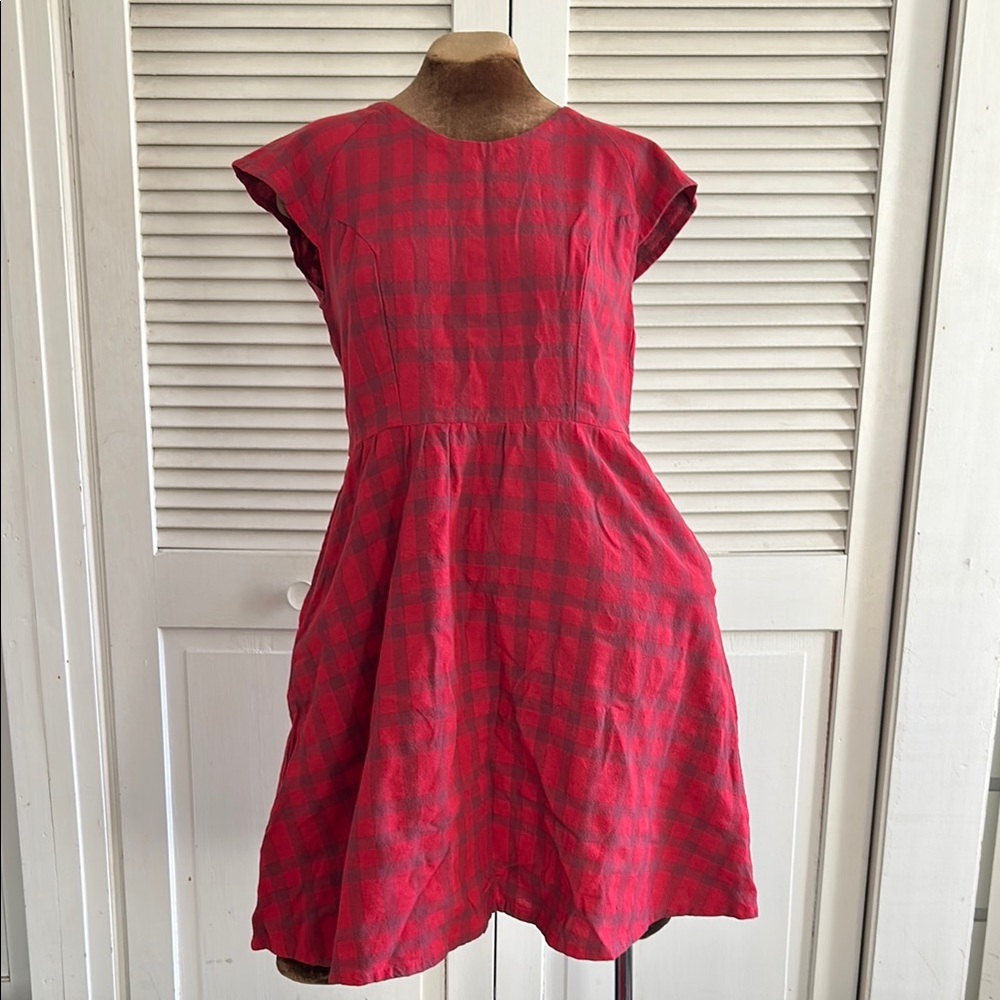 Mata Traders Red Plaid Cap Sleeve Dress M